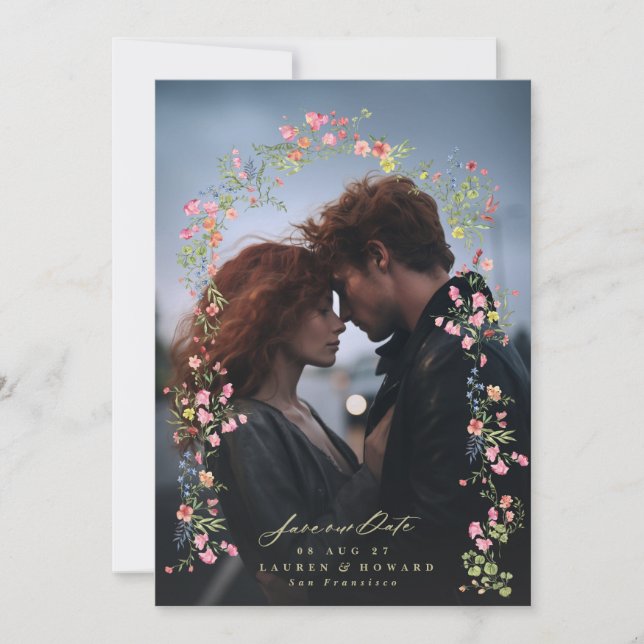 romantic dainty floral arch spring wedding photo save the date (Front)