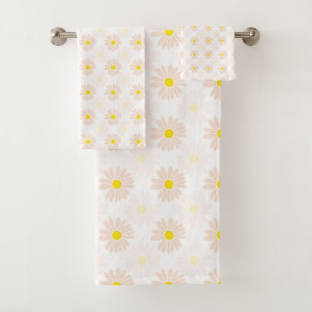 Romantic Daisies Ditsy Floral Pattern Trendy Bath  Towel Set (Insitu)