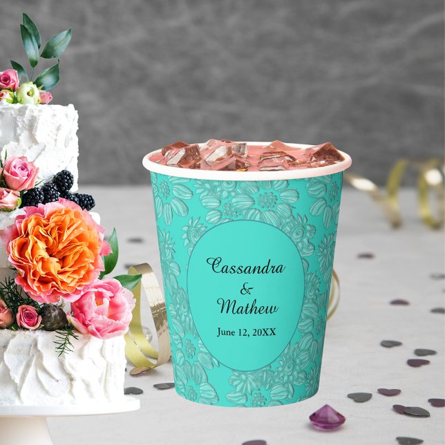 Romantic Daisies Floral Elegance Turquoise Wedding Paper Cups (Romantic Daisies Floral Elegance Turquoise Wedding Paper Cups)