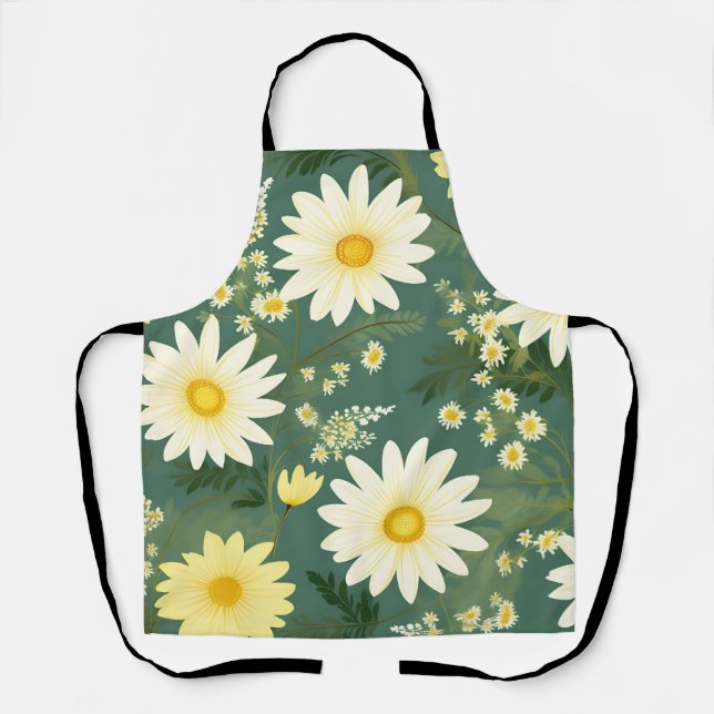 Romantic Daisies On Green Apron (Front)