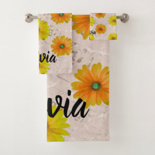 romantic daisy bath towel set