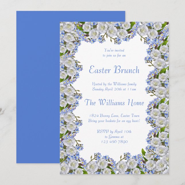 Romantic Daisy Floral Framed Easter Brunch Invitation (Front/Back)
