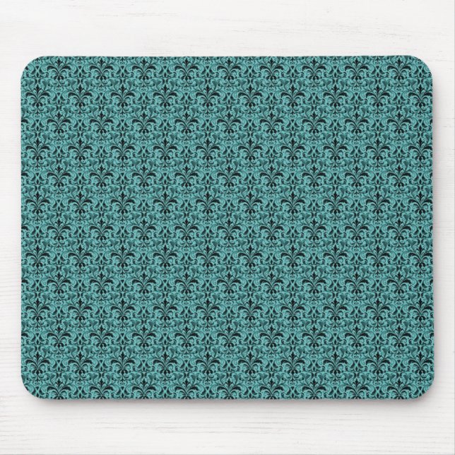 Romantic Damask Mousepad, Teal Mouse Pad (Front)