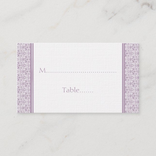 Romantic Damask Wedding Placecard, Lavender Place Card (Front)