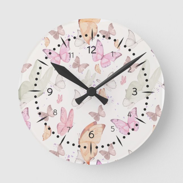 Romantic Dance Butterfly  Round Clock (Front)