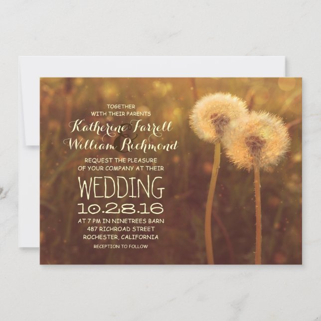 romantic dandelion couple rustic wedding invite (Front)