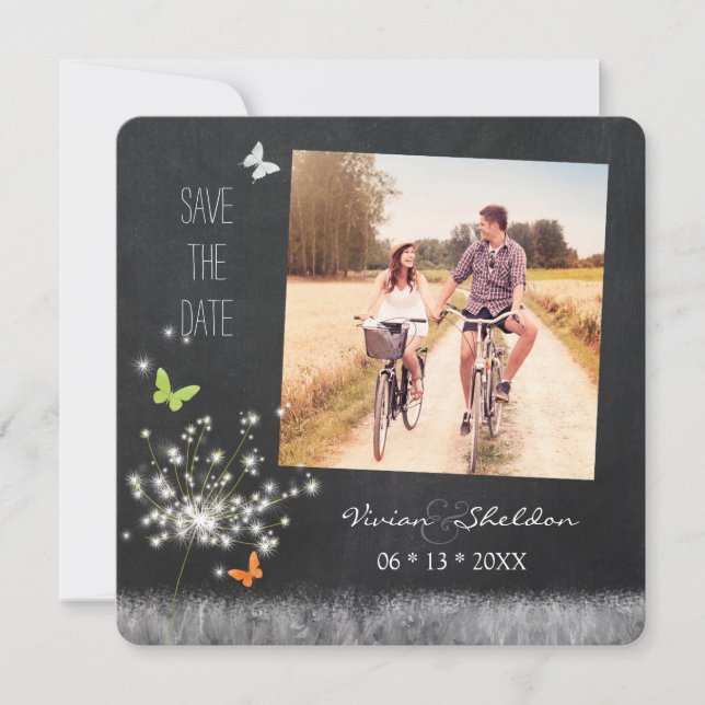 Romantic Dandelion Photo Wedding Save the Date (Front)