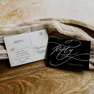 Romantic   Dark Black Printable Meal RSVP Postcard