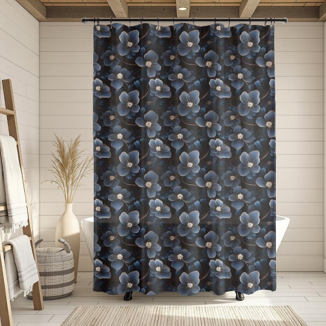 Romantic Dark Blue Floral Seamless Pattern (Romantic Dark Blue Floral Seamless Pattern Shower Curtain)