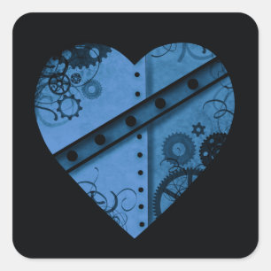Romantic dark blue steampunk heart square sticker
