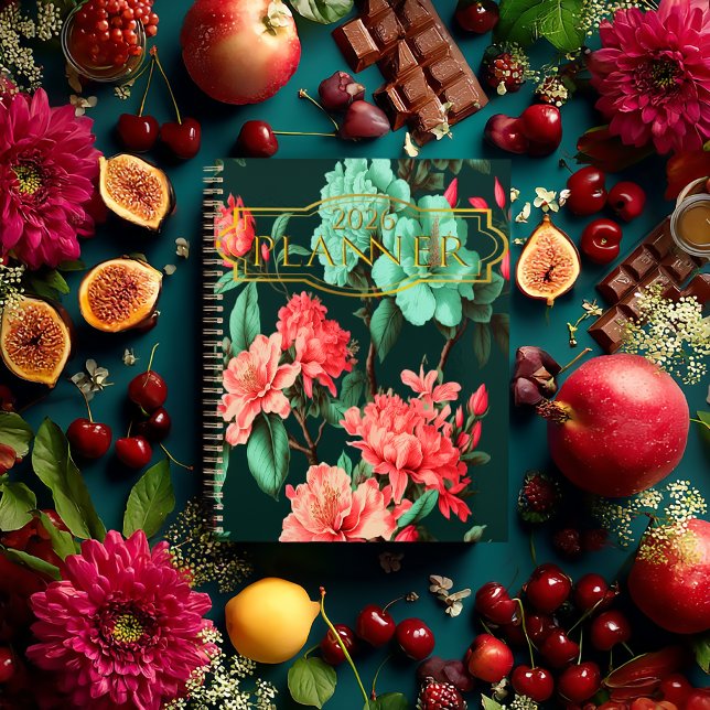 Romantic Dark Botanical Blue and Pink Floral (Romantic Floral Dark Botanicals Personal Planner 2026)