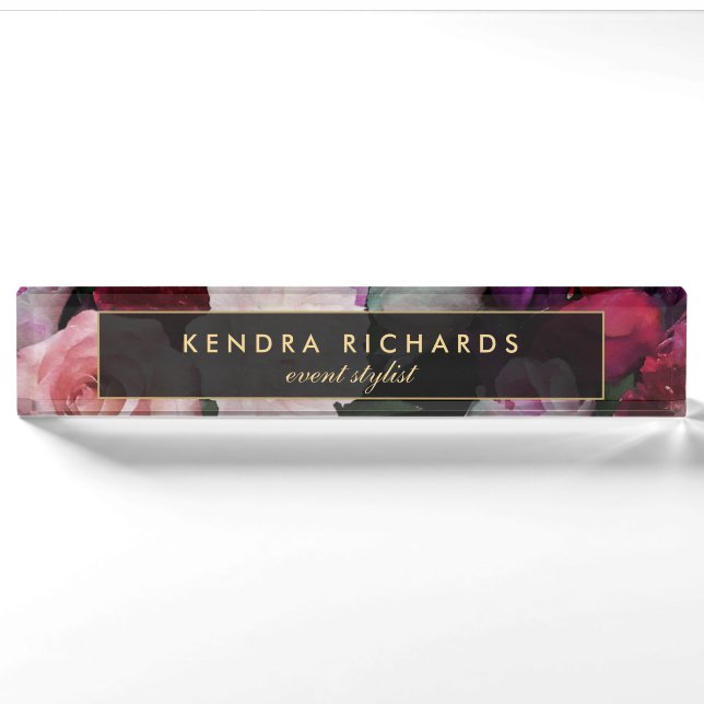 Romantic Dark Florals Nameplate (Front)