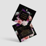 Romantic Dark Florals Square Business Card<br><div class="desc">A rich, dark watercolor illustration of romantic roses, peonies and tulips brings a dramatic style to this designer business card. Your name or business name is elegantly displayed in a faux gold text treatment in the centre. This double-sided card design allows ample room on the backside for your contact info....</div>