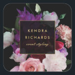 Romantic Dark Florals Square Sticker<br><div class="desc">Coordinates with the Romantic Dark Florals Business Card Template by 1201AM. A rich, dark watercolor illustration of romantic roses, peonies and tulips brings a dramatic style to this personalized sticker. Your name or business name is elegantly displayed in a faux gold text treatment in the centre. Illustration and design by...</div>