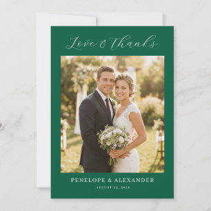 Romantic Dark Green Classic Photo Thank You Card