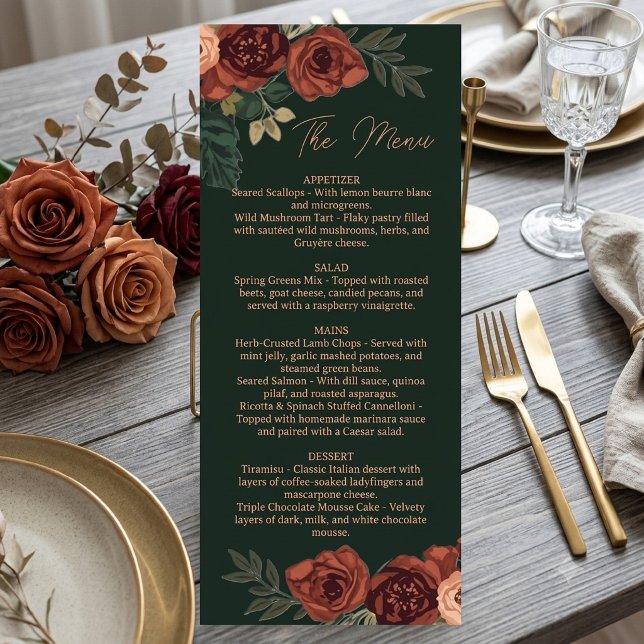 Romantic Dark Green Floral  Menu , Wedding Menu (Creator Uploaded)