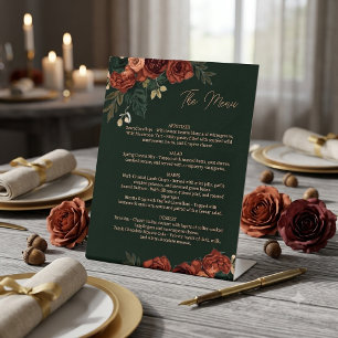 Romantic Dark Green Floral Menu ,Wedding Menu Pedestal Sign