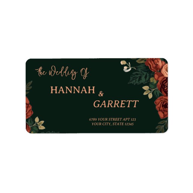 Romantic Dark Green Garden Wedding Address Label (Front)