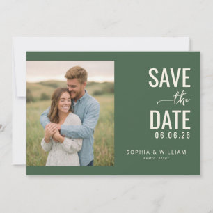 Romantic Dark Green Minimalist Photo Save The Date