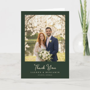 Romantic Dark Green Photo Thank You Card