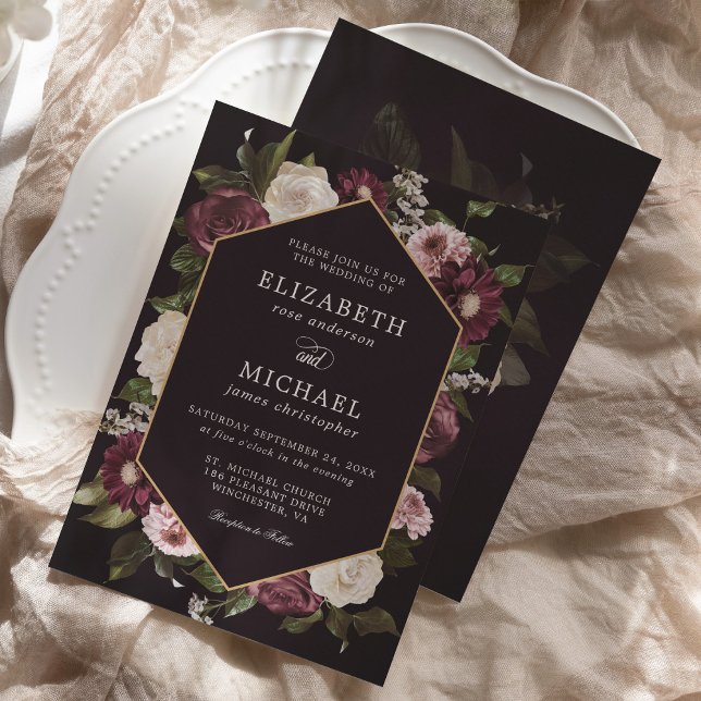Romantic Dark Moody Floral Wedding Invitation (Creator Uploaded)