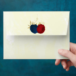 Romantic dark red & navy blue flowers gold envelope