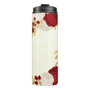 Romantic dark red & white flowers  thermal tumbler