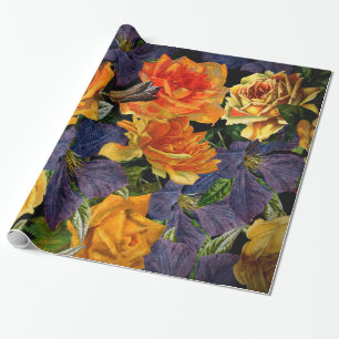 Romantic dark vintage rose flower pattern wrapping paper