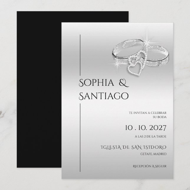 Romantic Decorative Rings Spanish Wedding Invitation (Front/Back)