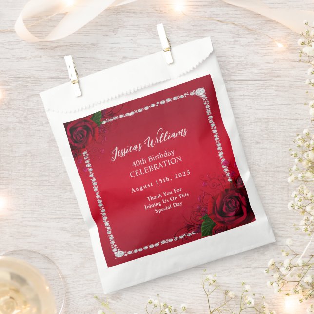 Romantic Decorative Roses Birthday Party Favour Bag (Clipped)
