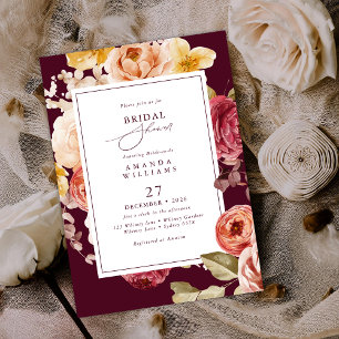Romantic Deep Burgundy Floral Bridal Shower Invitation