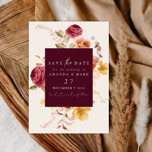 Romantic Deep Burgundy Floral Save the date Invitation