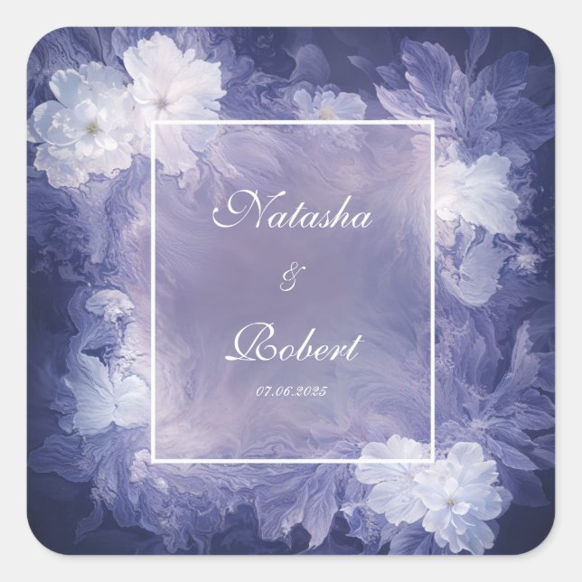 Romantic Deep Lavender Floral Wedding  Square Sticker (Front)