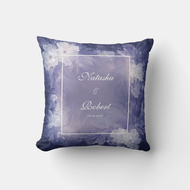Romantic Deep Lavender Floral Wedding Throw Pillow (Front)