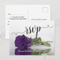 Romantic Deep Purple Reflecting Rose Wedding RSVP