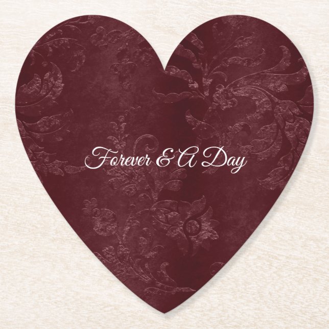 Romantic Deep Red Burgundy Floral Wedding Paper Coaster (Front)