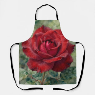 Romantic Deep Red Rose Bloom Apron