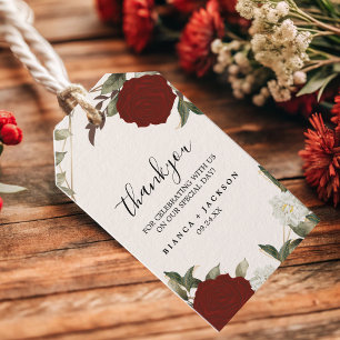 Romantic Deep Red Rose Floral Winter Wedding gift Tags