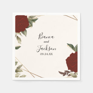 Romantic deep red rose floral Winter Wedding Napkin
