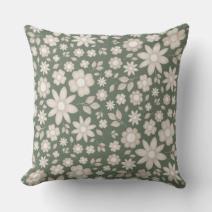 Romantic Deep Sage Watercolor Floral Pattern Throw Pillow