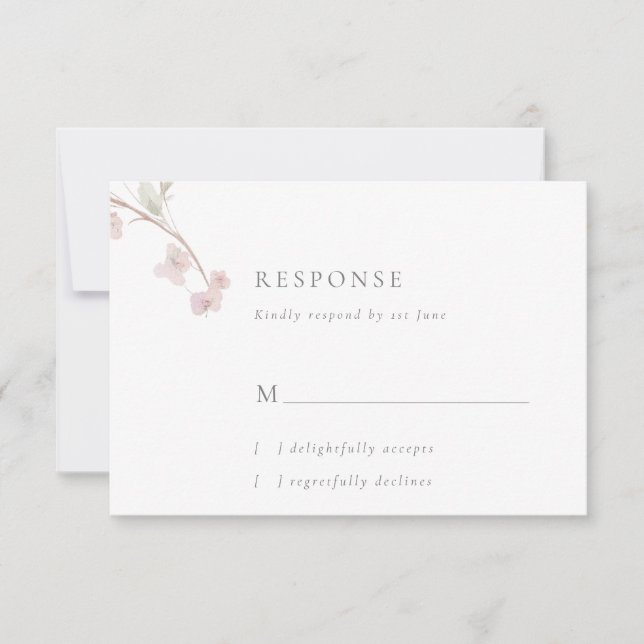Romantic Delicate Blush Floral Wedding RSVP Card (Front)