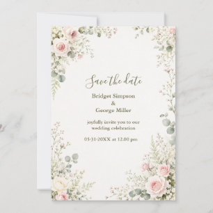 romantic Delicate Eucalyptus Rose Wedding Invitation