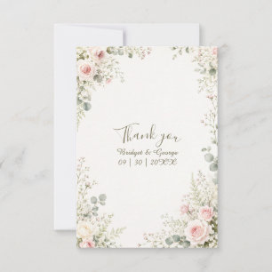 romantic Delicate Eucalyptus Rose Wedding Thank You Card