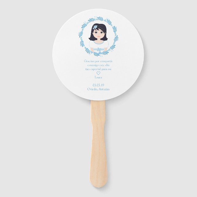 Romantic Design First Communion Girl with Frame Hand Fan (Back)