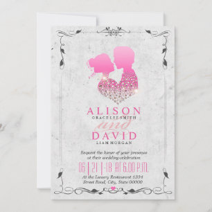 Romantic Diamond Heart Wedding Invitation