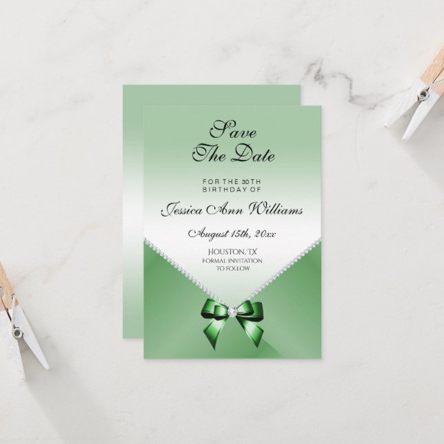 Romantic Diamonds, Emerald Bow, Save The Date (Front/Back In Situ)