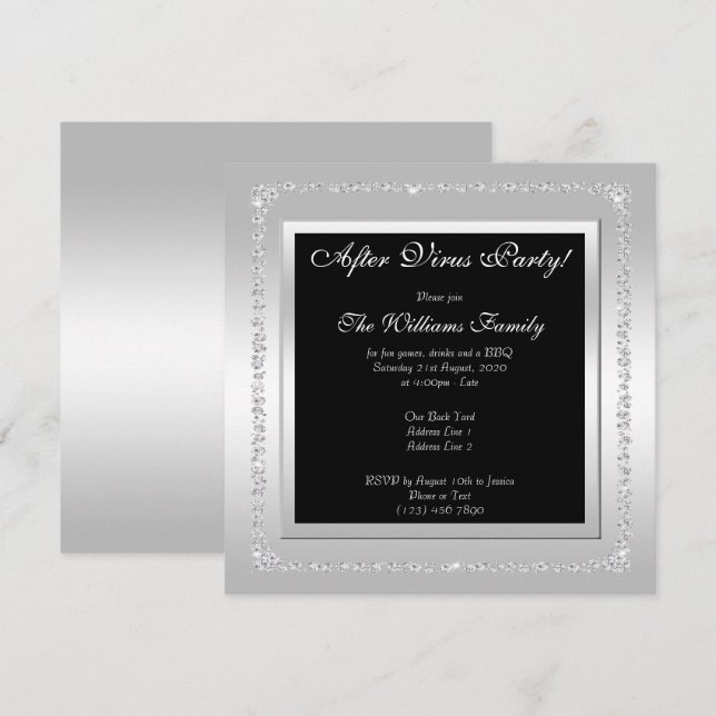 Romantic Diamonds Silver "After Virus Party" Invitation (Front/Back)