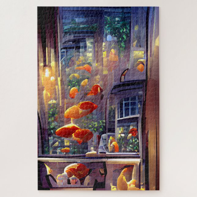 Romantic Dinner Petals on the Breeze Window Jigsaw Puzzle (Vertical)