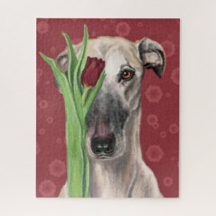Romantic Dog with Flower Jigsaw Puzzle - Love