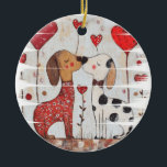Romantic Dogs with Heart Balloons Ceramic Ornament<br><div class="desc">Romantic Dogs with Heart Balloons, Two cartoon-style dogs share a moment surrounded by heart-shaped balloons. The background features a rustic wood texture. Dog, romance, balloons, cartoon, love, cute, rustic, background, moment, cartoon style, heart-shaped, rustic wood background, whimsical, cute, adorable, love, couple, affection, valentine, pet love, canine companions, friendship, celebration, cozy,...</div>